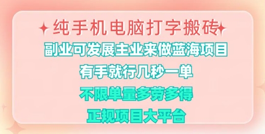 纯手机电脑打字搬砖，有手就行，几秒一单，多劳多得，正规项目大平台【揭秘】-亿云网创