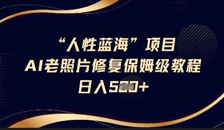 人性蓝海AI老照片修复项目保姆级教程，长期复购，轻松日入5张-云网创