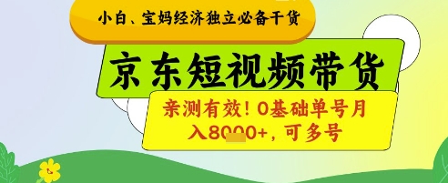 小白宝妈经济独立必备干货，京东短视频带货，亲测有效!0基础单号月入8k+，可多号【揭秘】-或|网创人人推