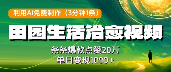 利用AI免费制作田园生活治愈视频，条条爆款点赞20W，单日变现几张-星源网创
