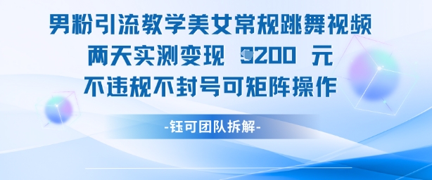 男粉引流教学美女常规跳舞视频两天实测变现1k+，不违规不封号可矩阵操作-揭秘人网创
