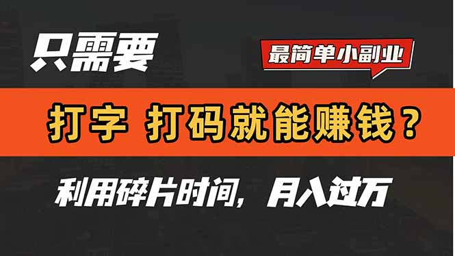 只需要打字，打码，就能赚钱？简单的赚钱小副业，利用碎片时间，月入过万-红宝盒创业网创平台