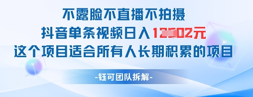 不露脸不直播不拍摄抖音单条视频日入1k+这个项目适合所有人长期积累的项目-优创分享优创网