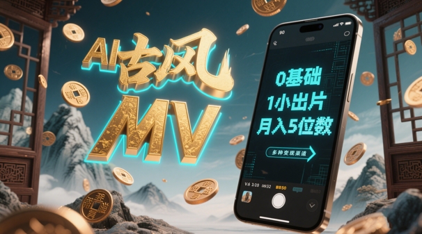 AI一键生成古风音乐MV，0剪辑基础1小时出片，多种变现渠道，一部手机月入5位数-网创云