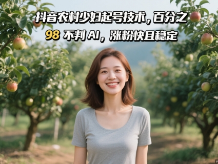 抖音农村少妇起号技术，百分之98不判AI，涨粉快且稳定-起鸣助创社