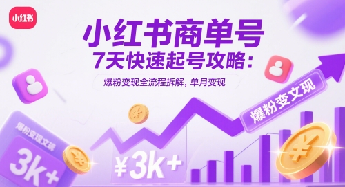 小红书商单号7天快速起号攻略：爆粉变现全流程拆解，单月变现3k+-阿峰网创