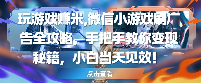玩游戏挣米，微信小游戏刷广告全攻略，手把手教你变现秘籍，小白当天见效-全网项目资源网创
