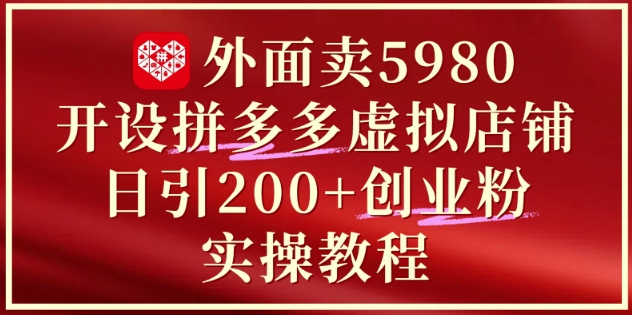 外面卖5980开设拼多多虚拟店铺：单日引流200+创业付费粉实战教程-清枫云网创