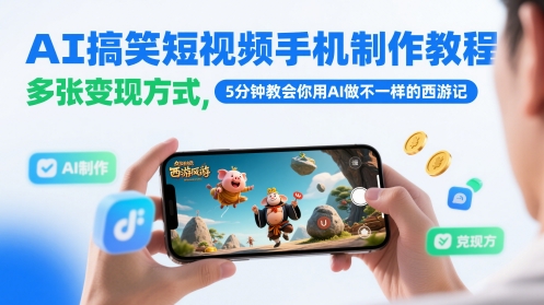 AI搞笑短视频手机制作教程，多张变现方式，5分钟教会你用AI做不一样的西游记-起鸣助创社