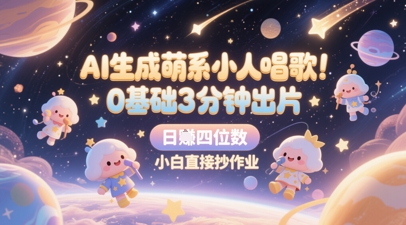 AI生成萌系小人唱歌，0基础3分钟出片，28个作品涨粉8.9W，单条最高19W赞，日入四位数，小白直接抄作业-优优云网创