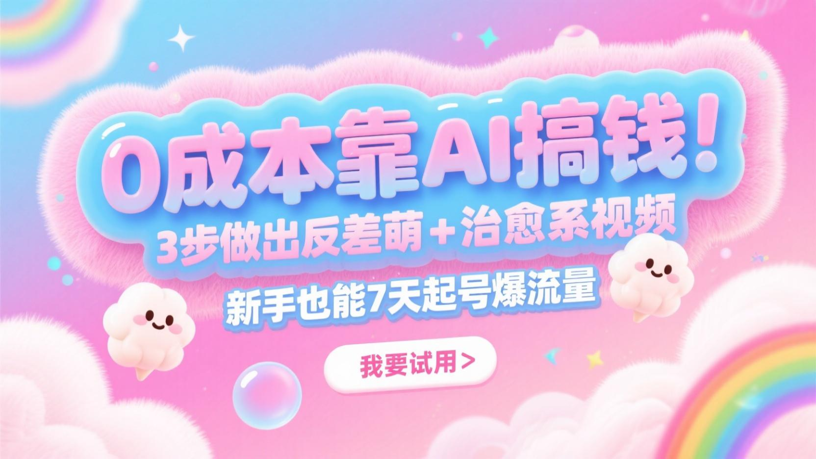 0成本靠AI搞钱！3步做出反差萌+治愈系视频，新手也能7天起号爆流量，月入5位数-风云分享