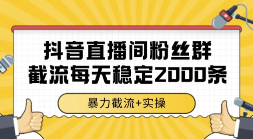 抖音直播间粉丝群暴力截流，一台电脑每天稳定2000条数据，暴力截流+实操 【揭秘】-风云分享