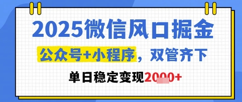 2025微信风口掘金，公众号+小程序双管齐下，单日稳定变现1k+【揭秘】-匠心云网创