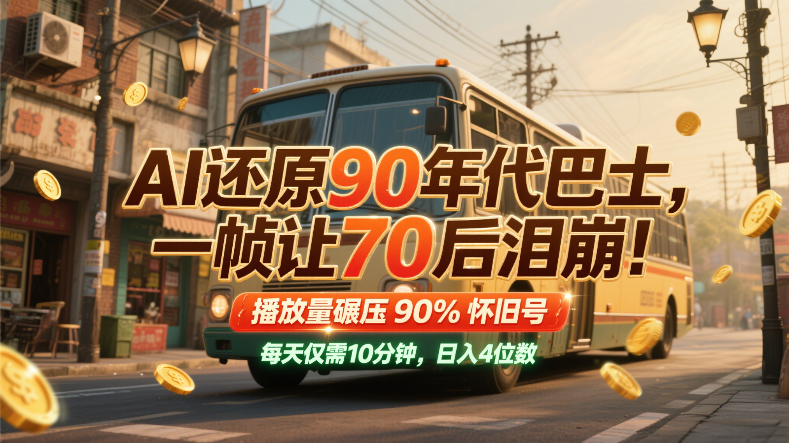AI还原90年代巴士，一帧让70后泪崩！播放量碾压90%怀旧号，每天10分钟，日入4位数-一五七云网创