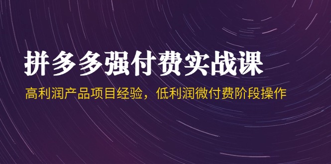 拼多多强付费实战课-44期，高利润产品项目经验，低利润微付费阶段操作-云分享