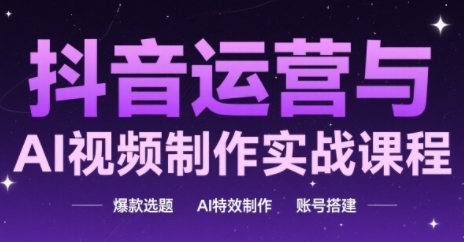 抖音运营与AI视频制作实战课程，爆款选题-AI特效制作-账号搭建-优优云网创优优云网创资源站