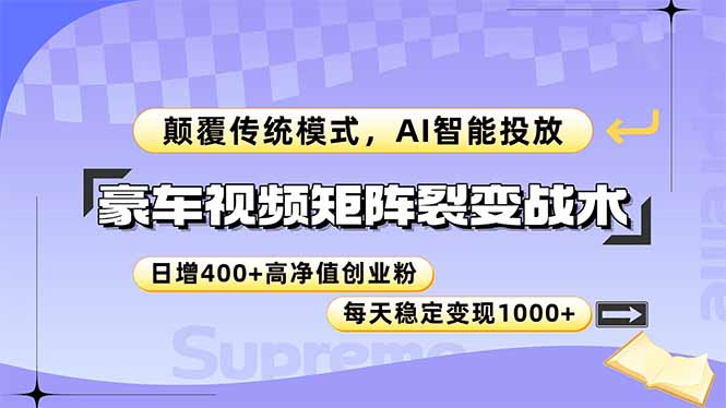 豪车视频矩阵裂变战术，颠覆传统模式，AI智能投放，日增400+高净值创业…-优优云网创优优云网创资源站