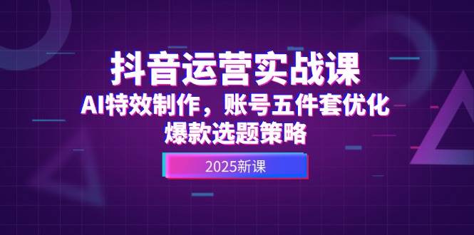 抖音运营实战课，AI特效制作，账号五件套优化，爆款选题策略-风云分享