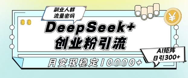 DeepSeek+创业粉精准引流，全新分享课4.0玩法，AI矩阵日引300+，多种变现方式，稳定月入1W-无忧云创