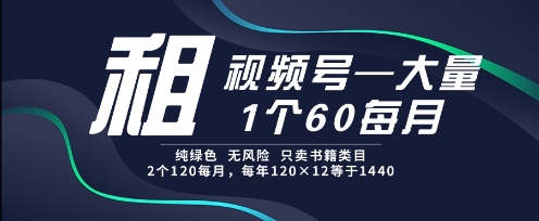 租视频号，一个60每月，2个120.纯绿色、无风险，常年租【揭秘】-无忧云创