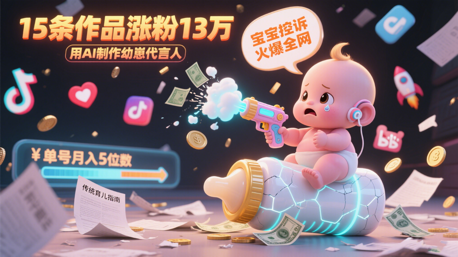 用AI制作幼崽代言人，宝宝的控诉火爆全网，15条作品涨粉13万，单号月入5位数实操教程-易创网
