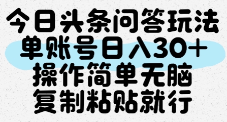 今日头条问答玩法，单账号日入30+，操作简单无脑复制粘贴就行-亿云网创