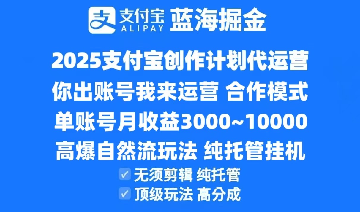 2025支付宝创作分成计划代运营，高爆自然流玩法，纯挂机高分成，合作共赢模式！-云网创