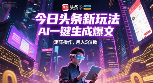 今日头条新玩法，AI一键生成爆文，矩阵操作，月入5位数-云熙网创