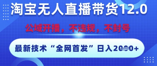 淘宝无人直播带货12.0，最新技术，不封号，不违规，操作简单，开播爆单，日入多张【揭秘】-优优云网创