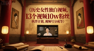 历史女性独白视频，13个视频10w粉丝，伙伴计划，视频号分成等-追梦云网创，专注互联网经验分享！
