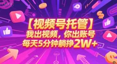 【视频号托管 】我出视频，你出账号，每天5分钟发布，最高躺挣2W+【揭秘】-云网创