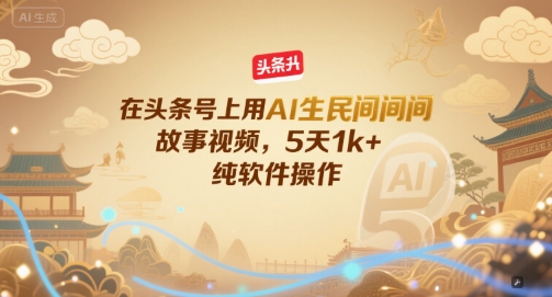 在头条号上用AI生民间故事视频，5天1k+，纯软件操作-易创网