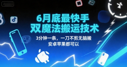 6月底最新快手双魔法搬运技术，3分钟一条，一刀不剪无脑搬，安卓苹果都可以-青年云网创