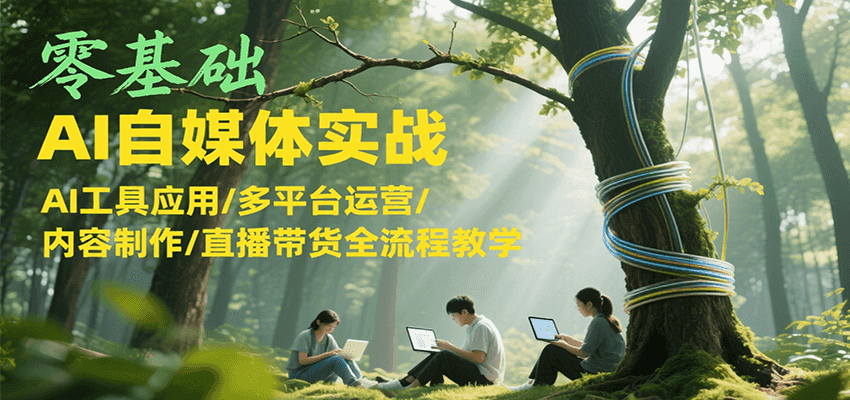 零基础AI自媒体实战，AI工具应用/多平台运营/内容制作/直播带货全流程教学-浩然网创