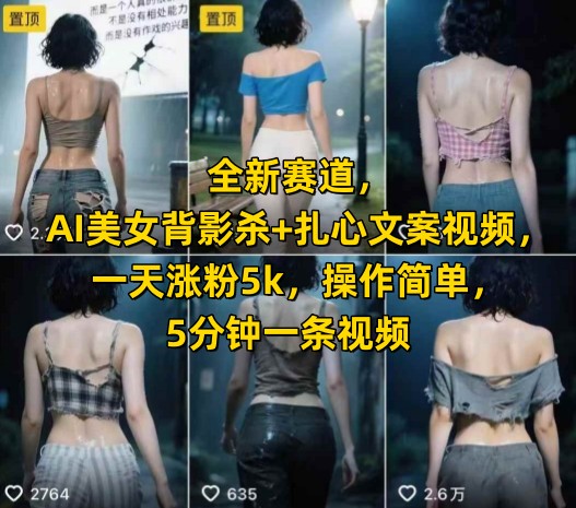 全新赛道，AI美女背影杀+扎心文案视频，一天涨粉5k，操作简单，5分钟一条视频-易创网