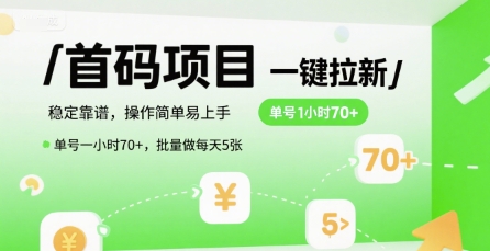 首码一键拉新项目，稳定靠谱，操作简单易上手，单号一小时70+，批量做每天5张【揭秘】-ACE云网创