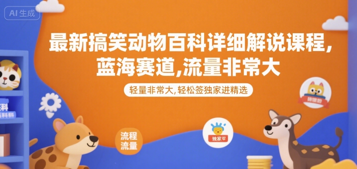最新搞笑动物百科详细解说课程，蓝海赛道，流量非常大，轻松签独家进精选-小红花云网创