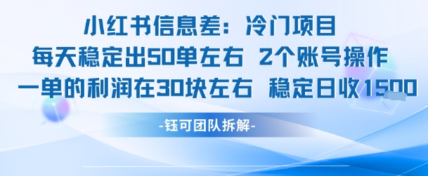 小红书信息差冷门项目一单利润30块每天稳定1.5k左右2个账号操作-大宝网创