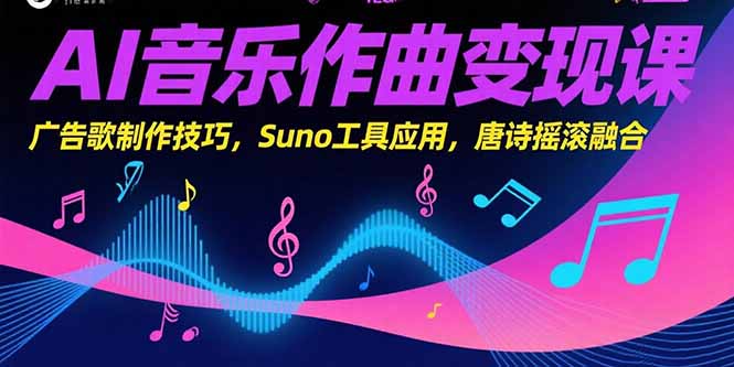 AI音乐作曲变现课，广告歌制作技巧，Suno工具应用，唐诗摇滚融合-起鸣助创社