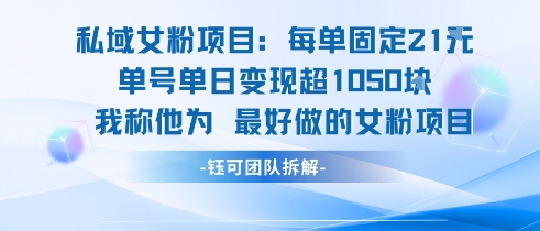 私域女粉项目：每单固定21块，单日变现超1k+，最好做的女粉项目-网创宝