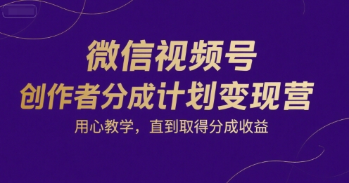 微信视频号创作者分成计划变现营，用心教学，直到取得分成收益-仰望云网创