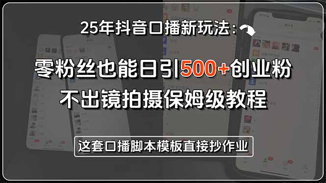 25年抖音口播新玩法：零粉丝也能日引500+创业粉，不出镜拍摄保姆级教程…-追风资源分享追风网创