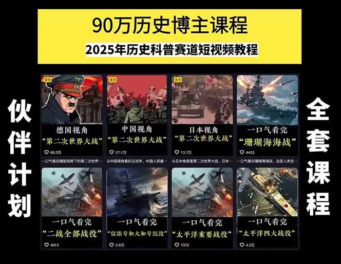 图片[1]-历史短视频赛道变现课，百集素材库应用，文案剪辑技巧，账号运营全案-如寅网创