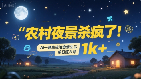 农村夜景杀疯了！AI一键生成治愈系慢生活，单日狂入1k+-空青云网创