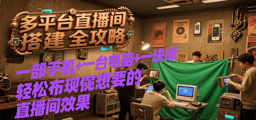 多平台直播间搭建全攻略，一部手机+一台电脑+一块绿布轻松实现你想要的直播间效果-网创宝