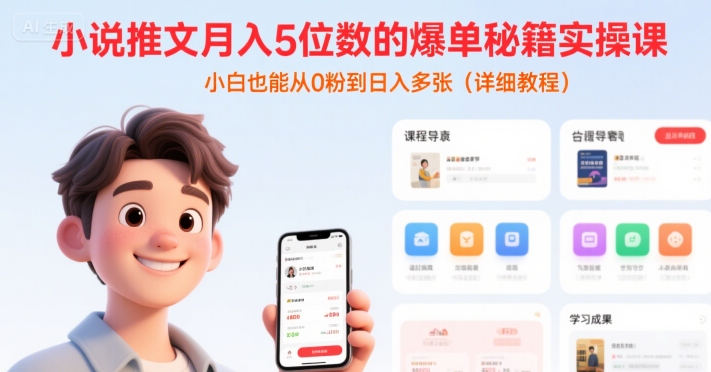 小说推文月入5位数的爆单秘籍实操课，，小白也能从0粉到日入多张(详细教程)-云网创