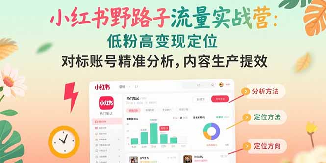小红书野路子流量实战营：低粉高变现定位 对标账号精准分析 内容生产提效-云网创