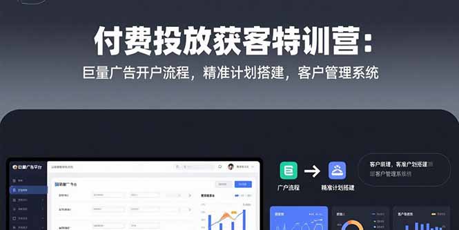 付费投放获客特训营：巨量广告开户流程，精准计划搭建，客户管理系统-91网创