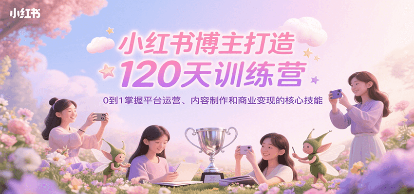 小红书博主打造120天训练营，0到1掌握平台运营、内容制作和商业变现-91网创
