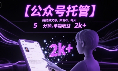 【公众号托管 】我提供文章，你发布，每天5分钟，单篇收益2k+【揭秘】-优优云网创